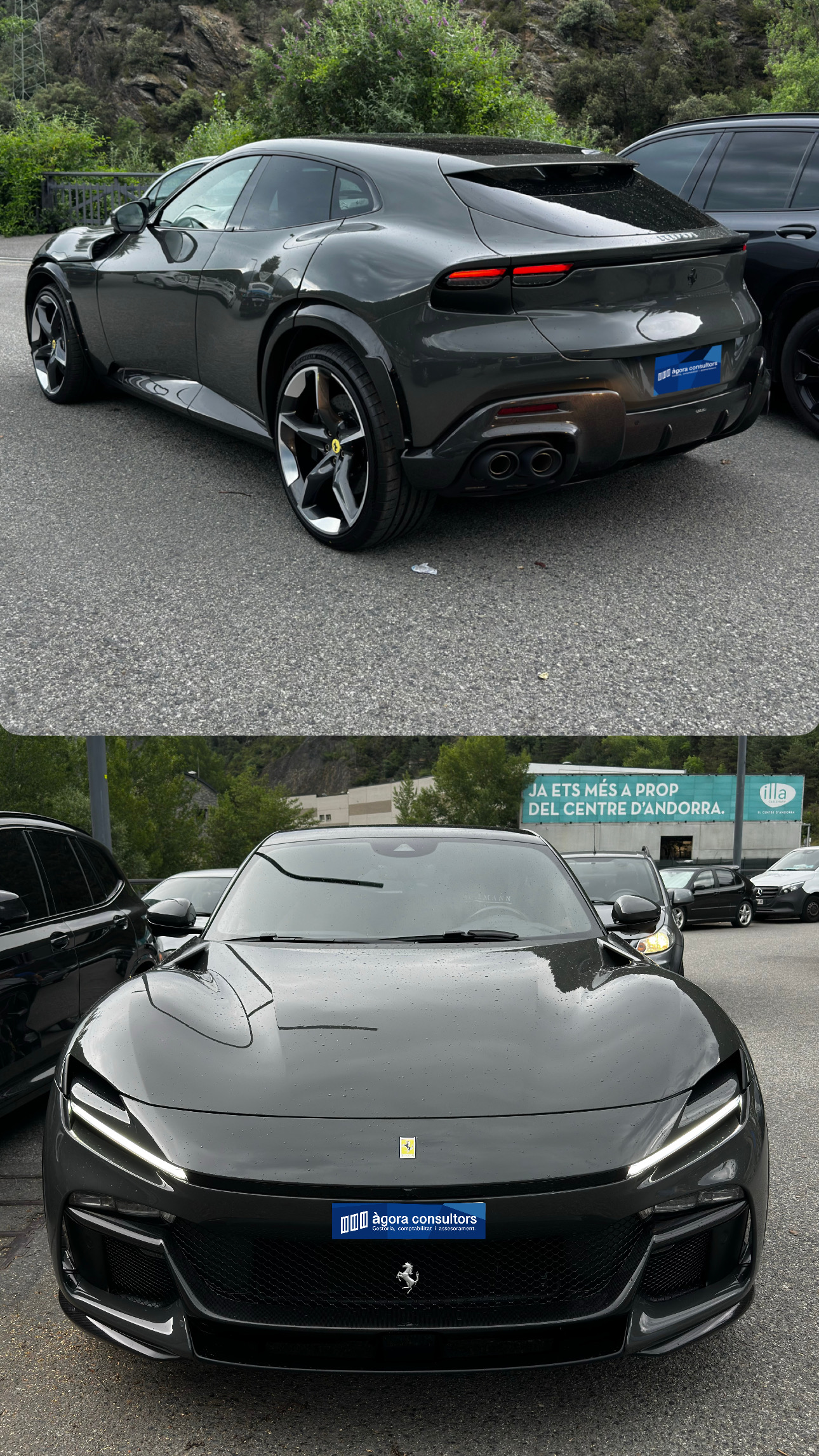 Ferrari Purosangue amb matrícula temporal a Andorra gestionada per Àgora Consultors.