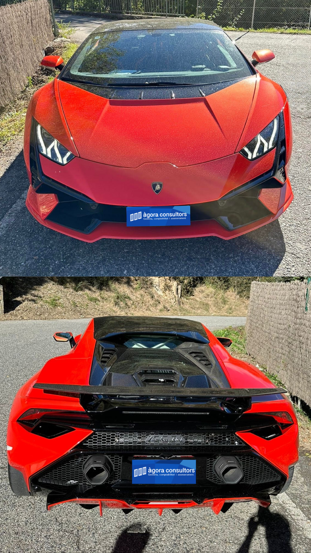 Lamborghini Huracan Tecnica vermell amb matrícula temporal andorrana. Servei d'importació.